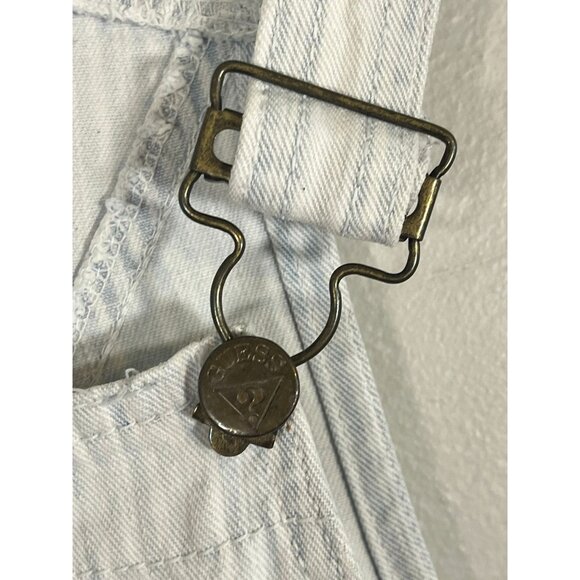 Vintage Guess Striped Denim Overalls Blue 3 Retro Y2K 90s Pinstripe Shabby Chic - Picture 8 of 16